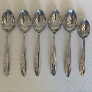 6 Vintage Castle Court Stainless Steel Spoons Spoon Set 6.75" & 6" Wheat Pattern